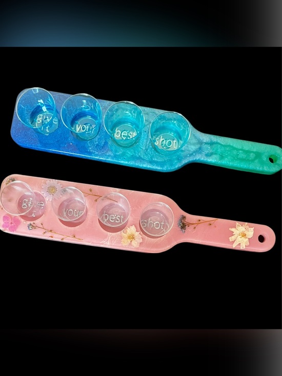 Handmade Other - Shot Paddle Handmade Pink or 2-Tone Blue with Plastic Disposable Shot Glasses.